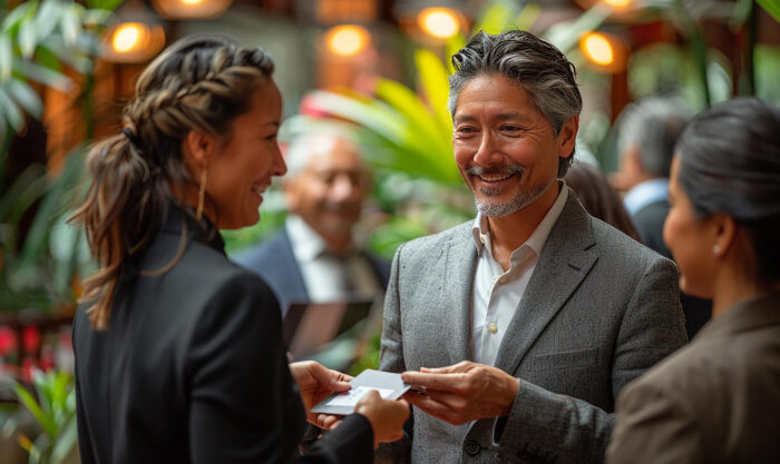 Business owners networking to improve chamber membership ROI