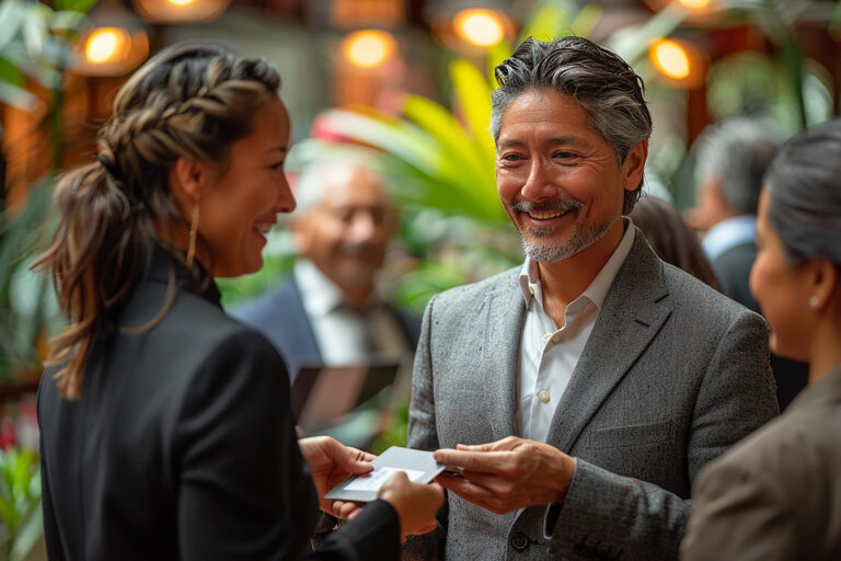 Business owners networking to improve chamber membership ROI