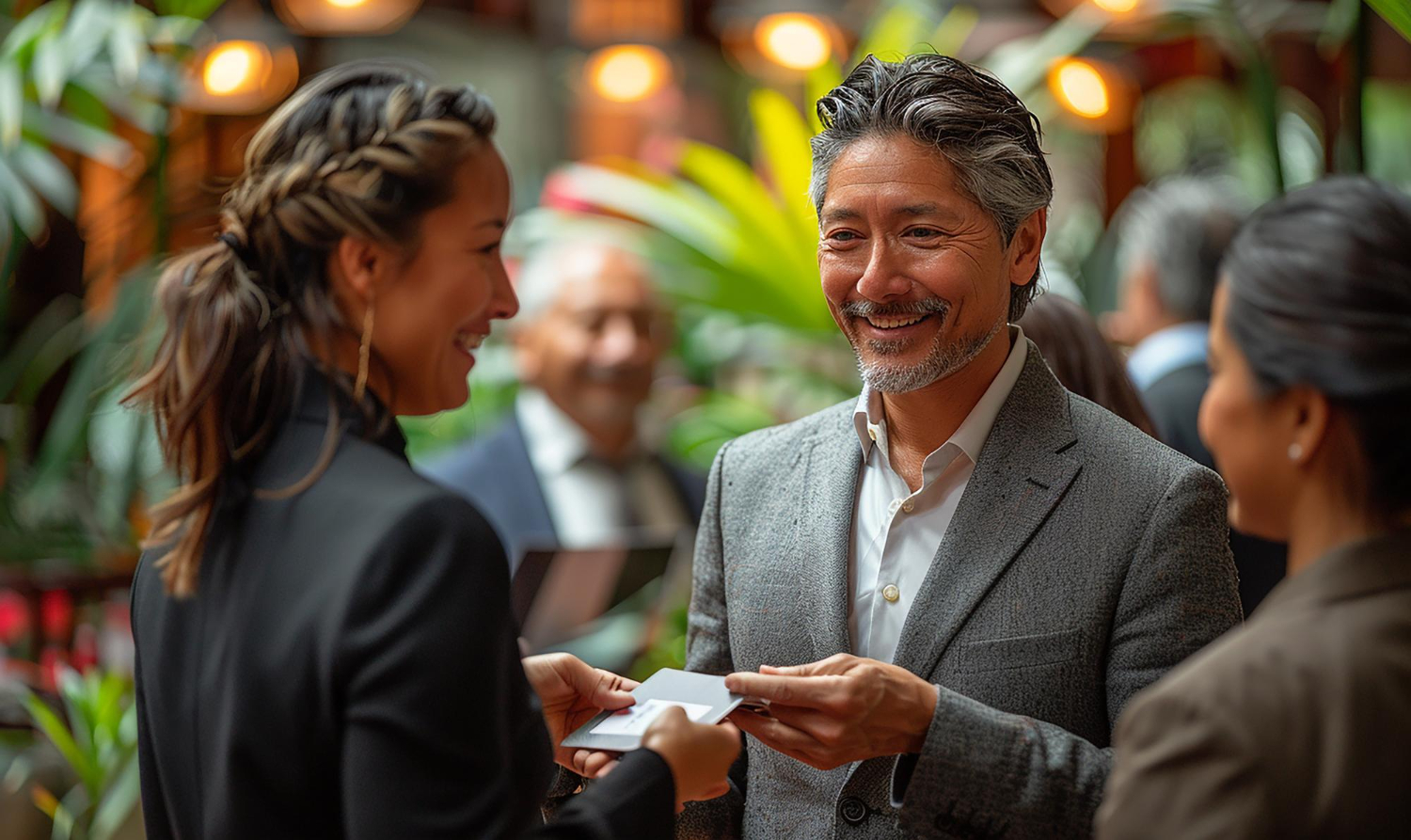 Business owners networking to improve chamber membership ROI