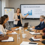 Corporate workshop demonstrating employee training benefits in the workplace