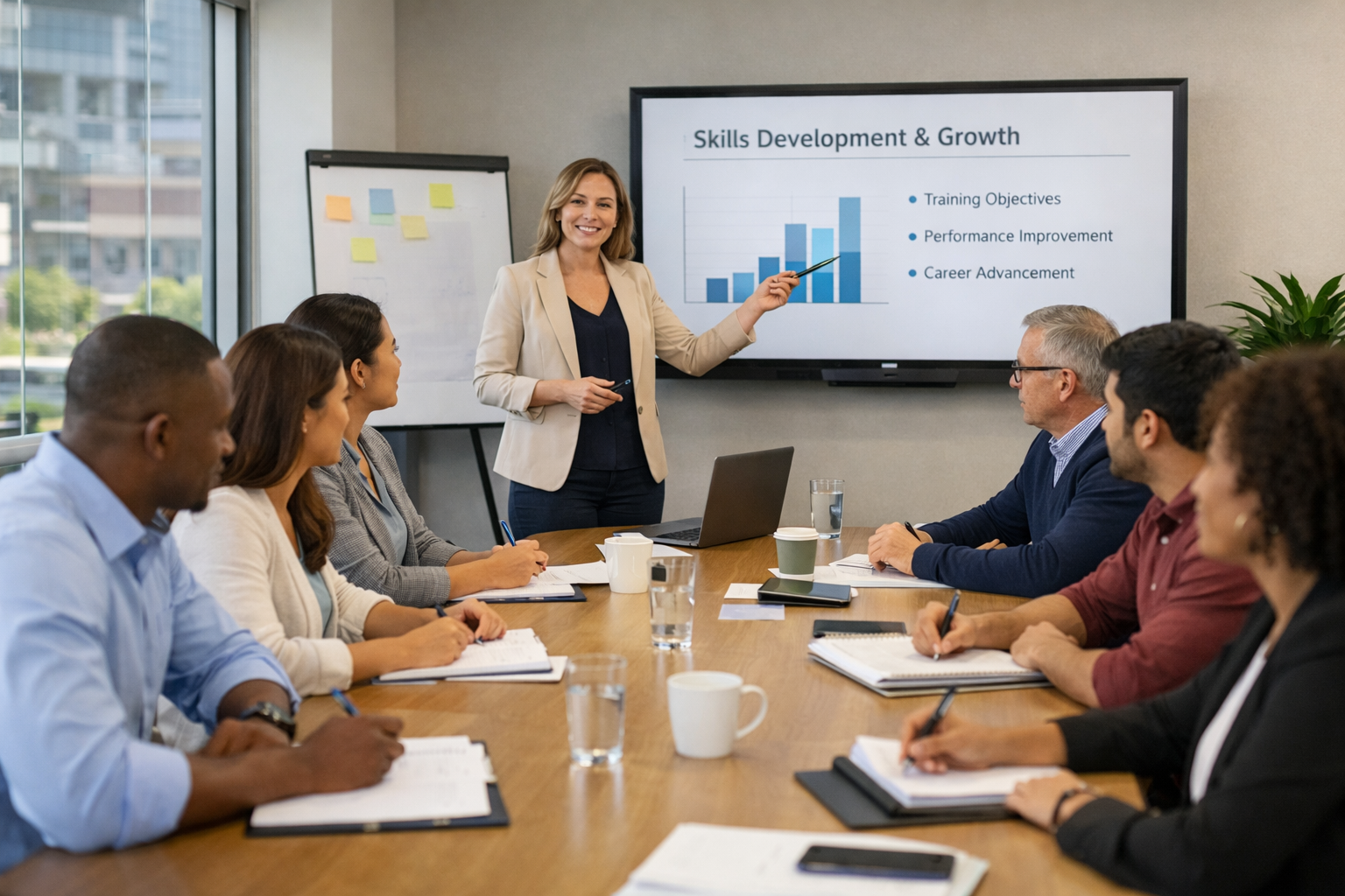 Corporate workshop demonstrating employee training benefits in the workplace