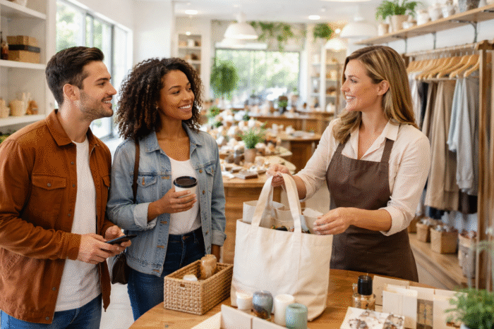 Friendly boutique shopping experience Local consumer expectations in 2026 shown through modern in-store customer experience