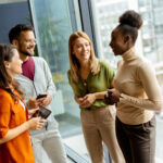 Local business owners building local business partnerships at networking event