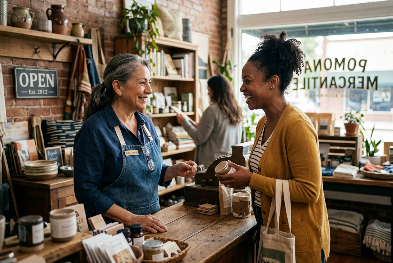 Pomona business owner creating meaningful customer connections through attentive service Pomona business owner creating meaningful customer connections through attentive service
